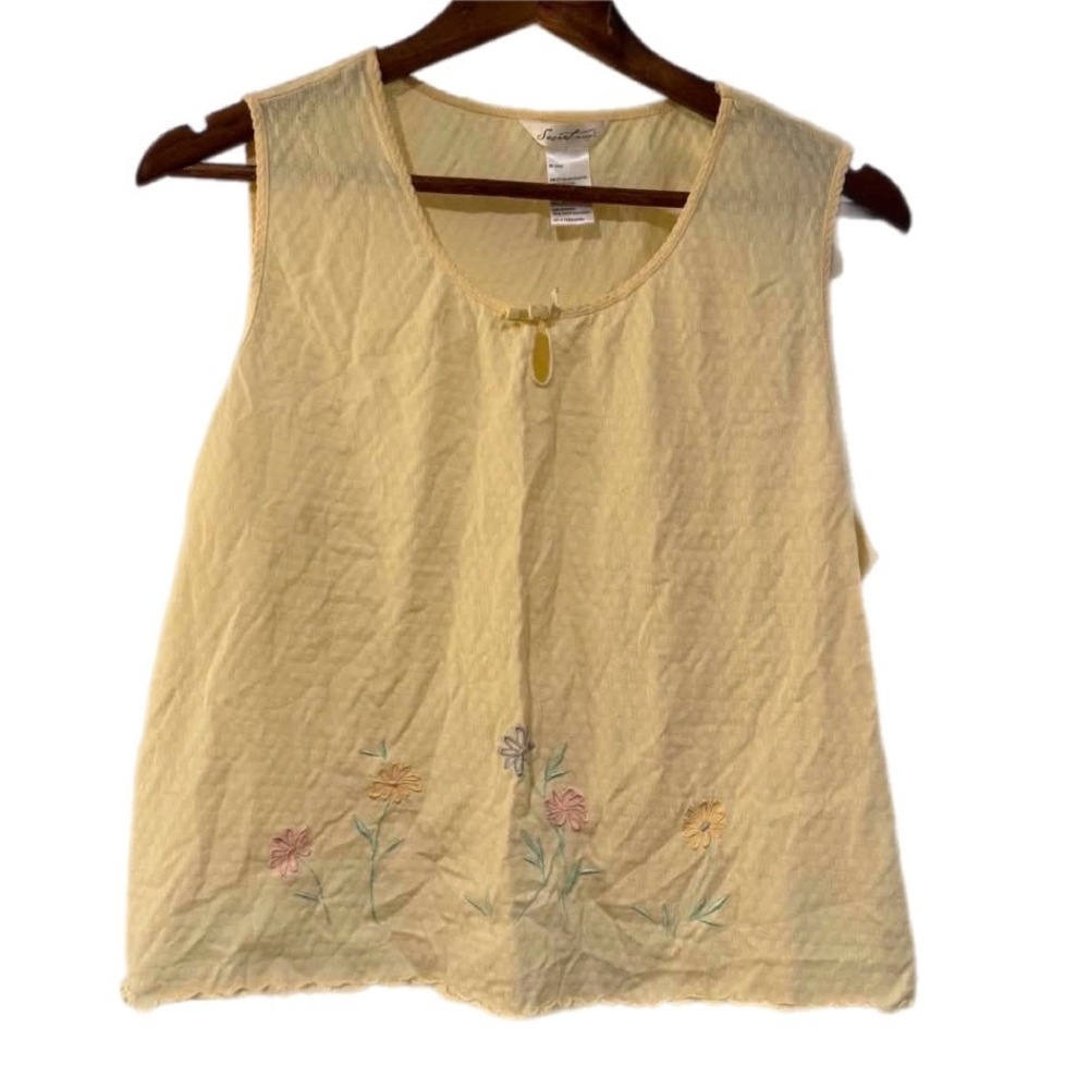 Secret Treasures Sleep Tank‎ Women 1XL Yellow Good Floral Pointelle Scallop Hem